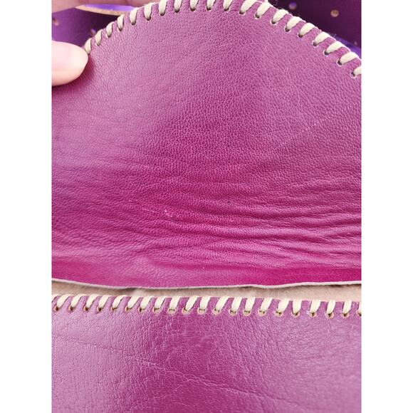 Handmade Purple Funky Faux Leather Western Boho Buckle Shoulder Purse - Picture 3 of 9